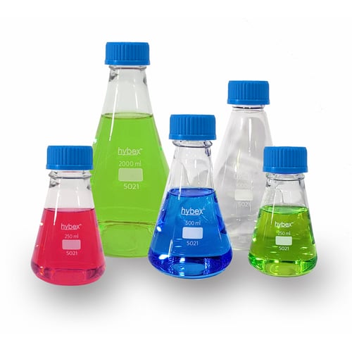 Hybex™ 250ml Erlenmeyer Flask, with GL45 (blue) cap, 12/pk