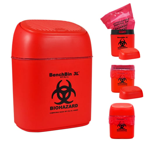 MTC-Bio BenchBin™ 3L Starter Kit | Includes 1 Bin & 400 Autoclave Bags (10×12.5in.)