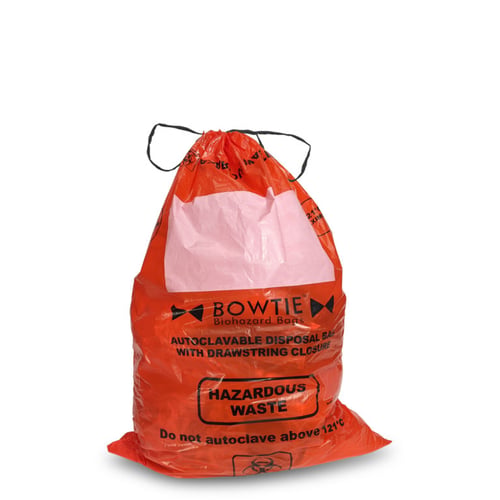 MTC-Bio BowTie™ Biohazard bags, with drawstring, HDPE | 12 gallon capacity (45 liters)