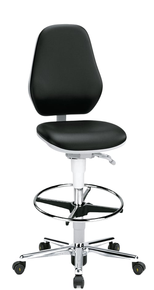 Bimos Cleanroom Basic Laboratory Chair 9145+ | Desk to Bench Height | Freewheeling Casters | Black Vinyl & Footring
