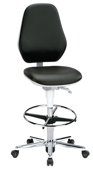 Bimos Cleanroom Basic Laboratory Stool 9146 | Bench to Counter Height | Freewheeling Casters | Black Vinyl & Footring