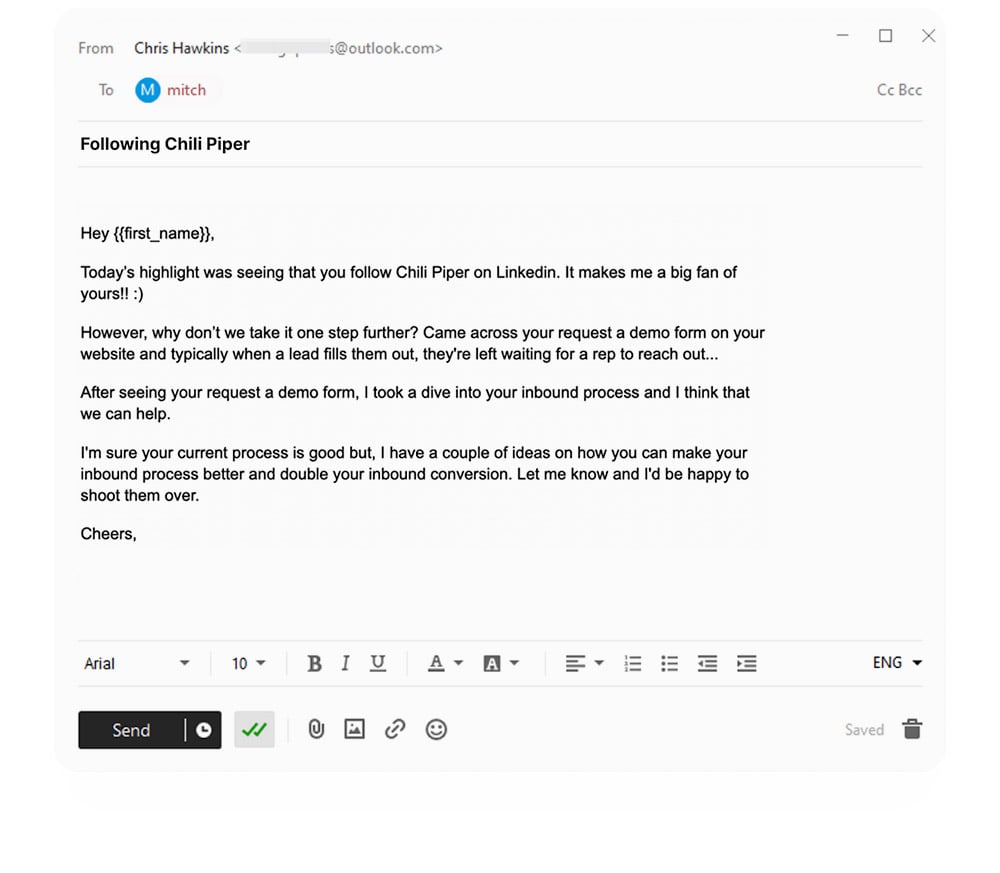 Cold email example offering a better way