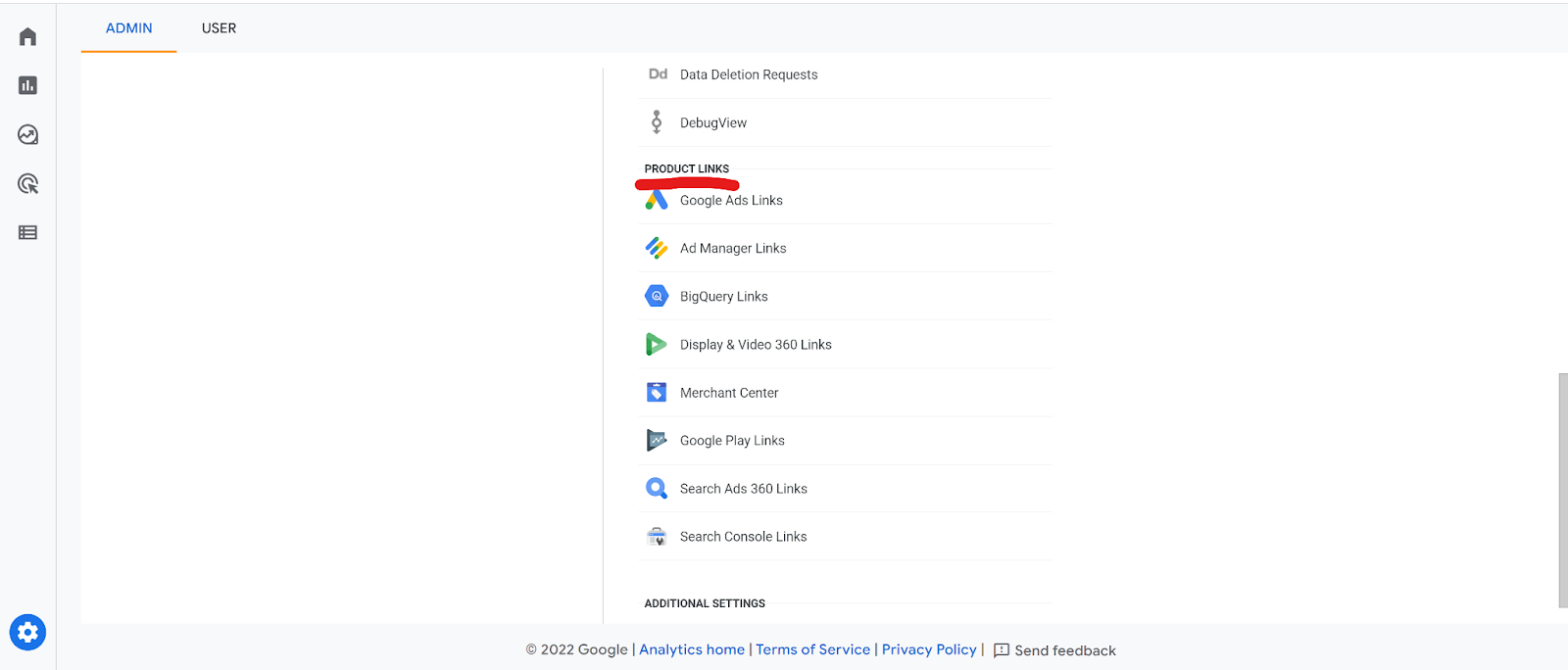 google analytics native integrations can be found under product links