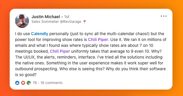 Calendly vs Chili Piper testimonial