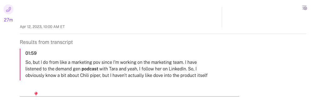 Gong notifications for "podcast" keyword