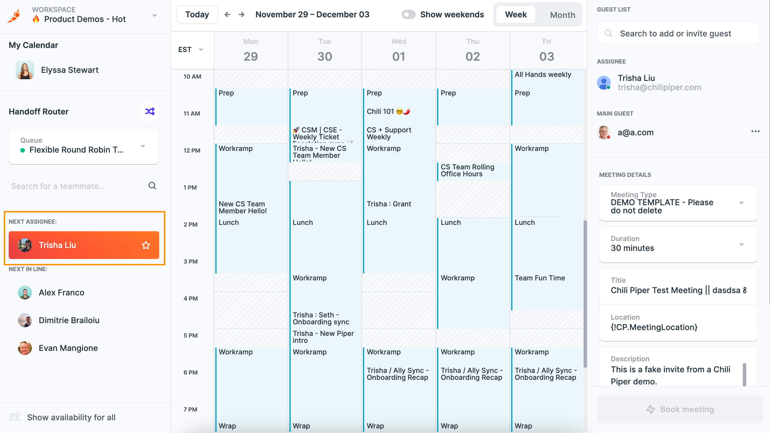 Chili Piper suggested team member with fewest number of meetings