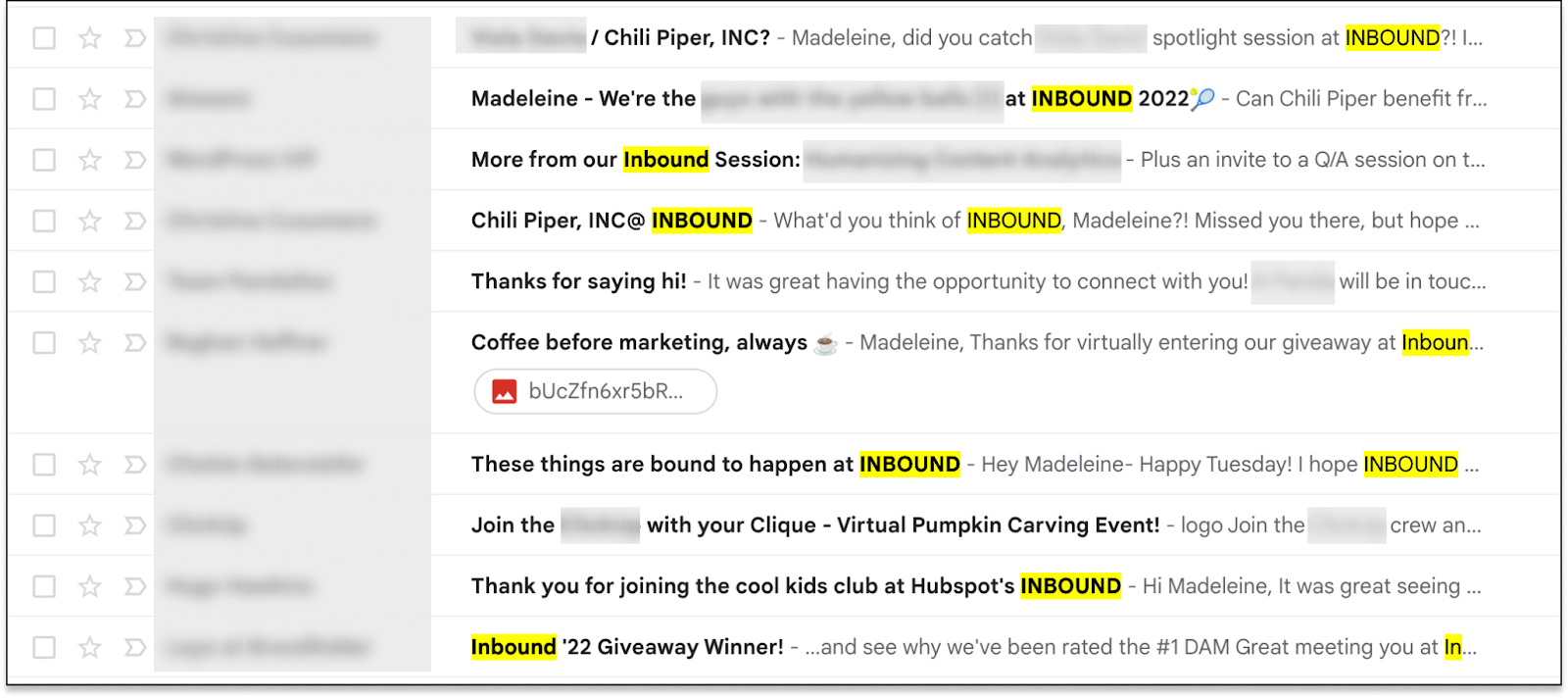 Event attendees email inbox after a big conference