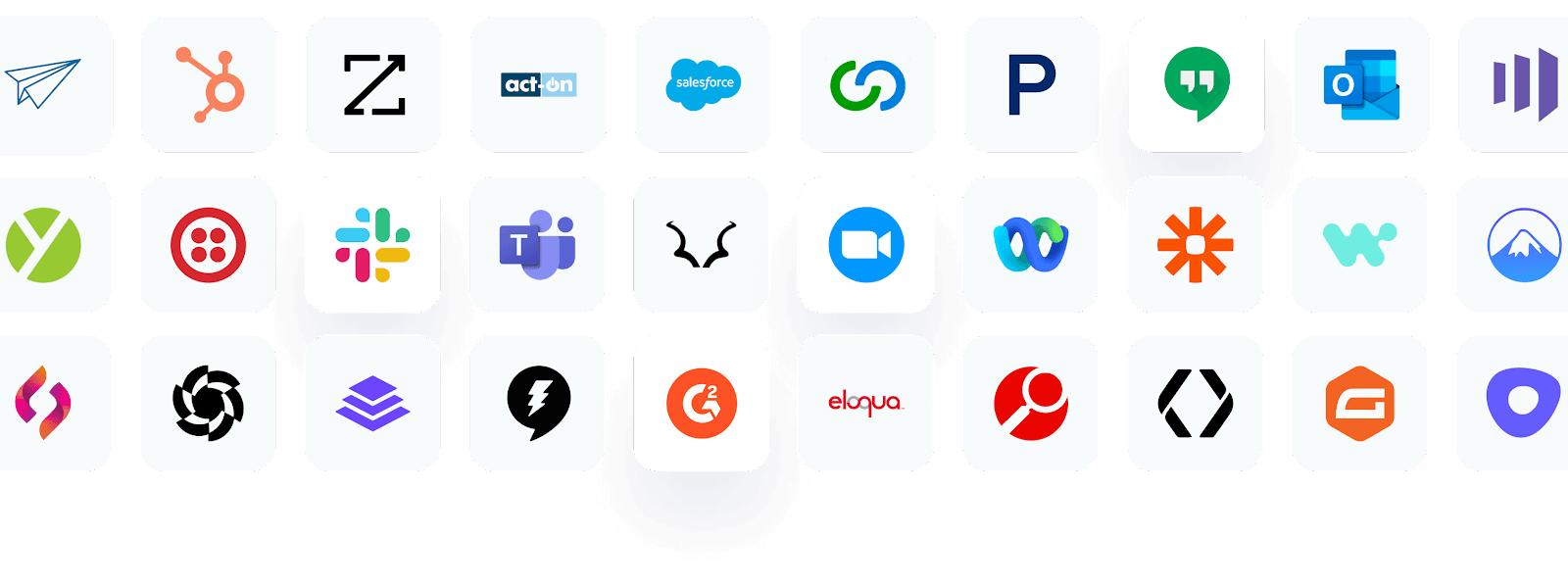 Chili Piper integrations: Marketo, Hubspot, Intercom, Clearbit, Sendoso, G2 