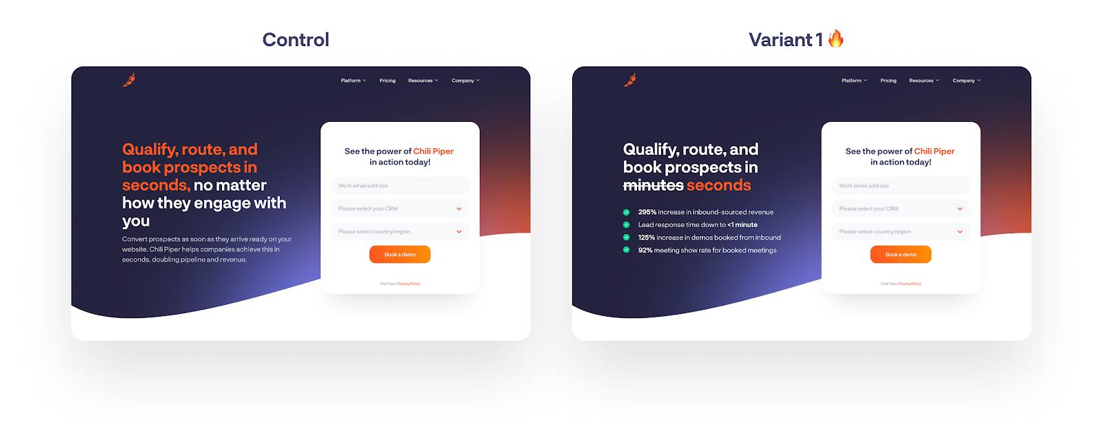 chili piper demo request ab test