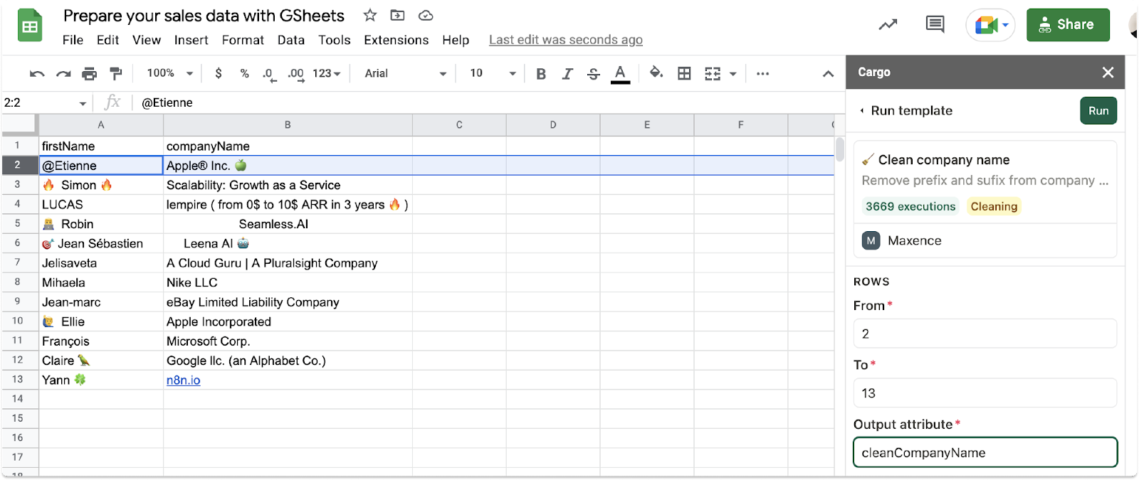 Select rows with data you want to clean