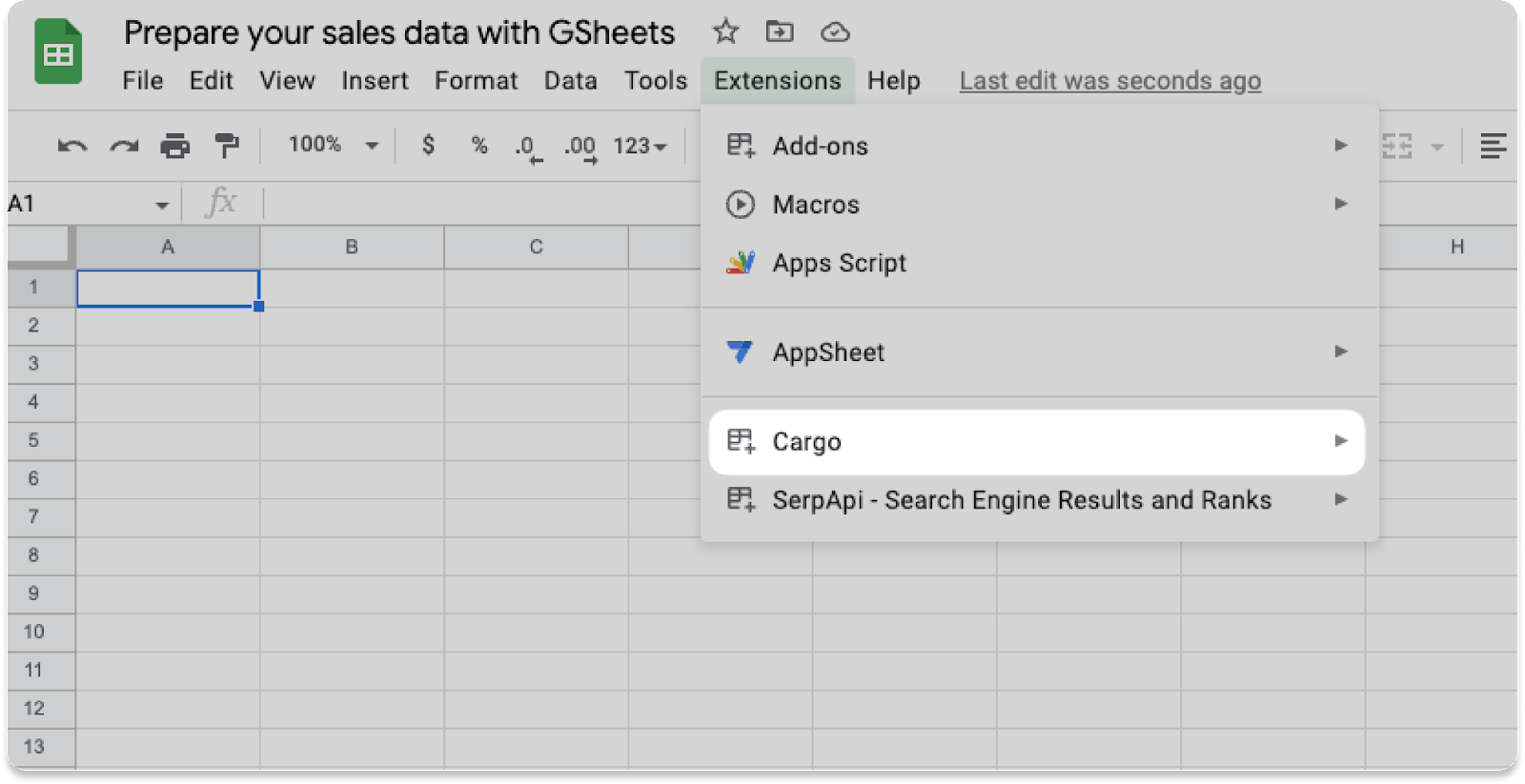 Install Cargo add-on to Google Sheets