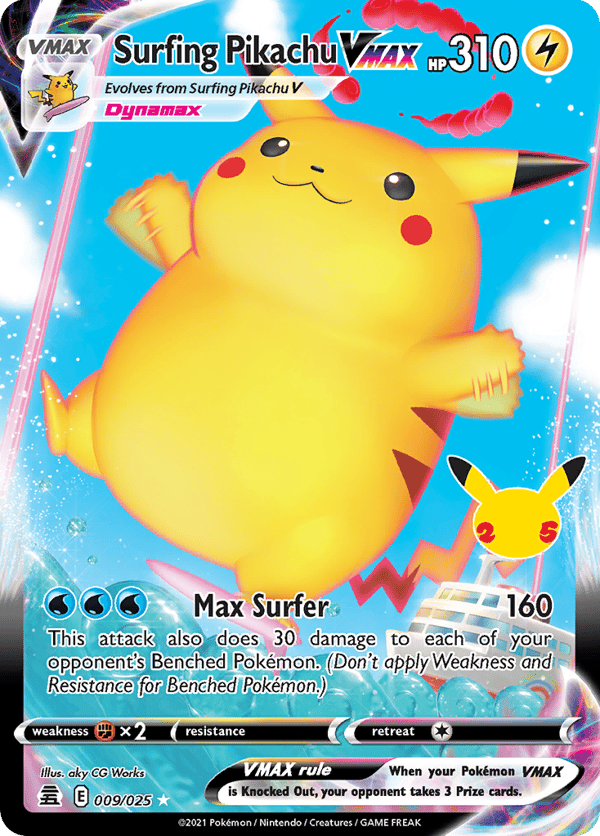 Surfing Pikachu VMAX – Rare Holo VMAX – Celebrations