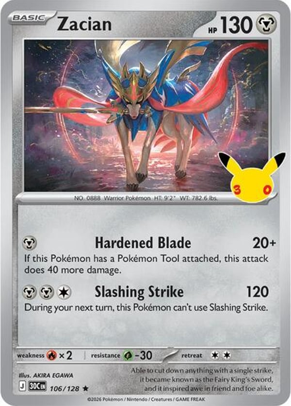 Zacian #106 – Rare – 30th Celebration