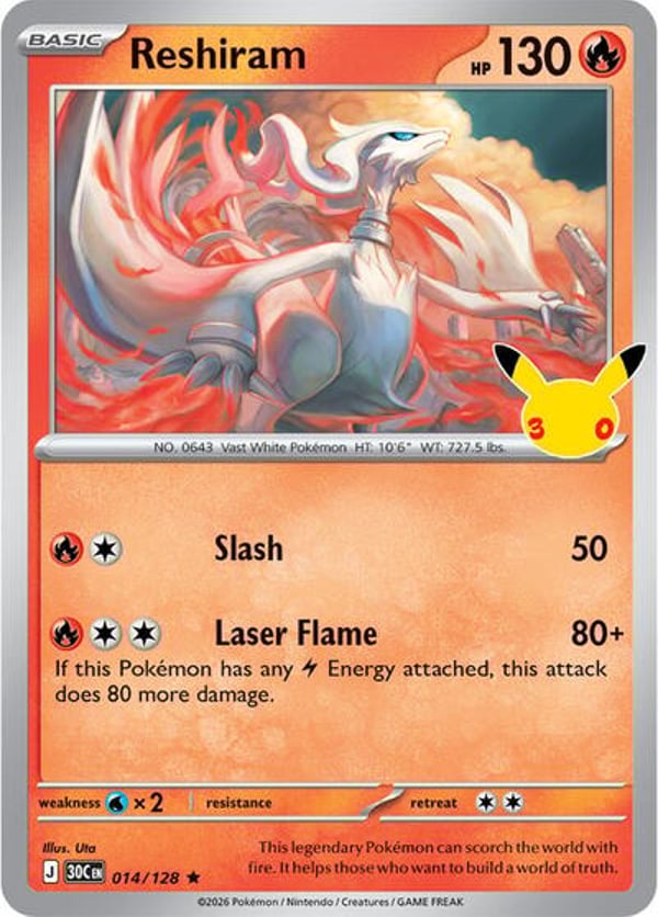 Reshiram #14 – Rare – 30th Celebration