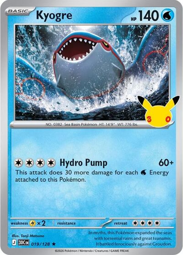 Kyogre #19 – Rare – 30th Celebration