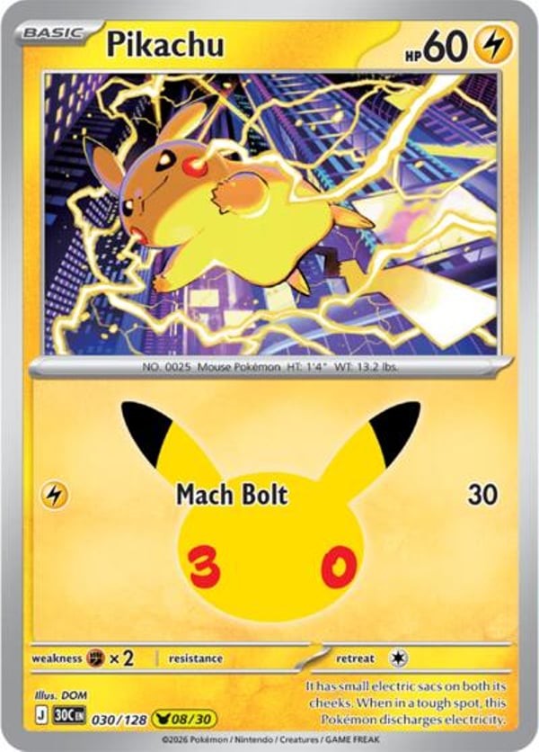 Pikachu #30 – Pikachu Rare – 30th Celebration