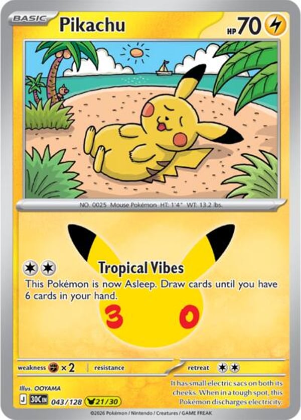 Pikachu #43 – Pikachu Rare – 30th Celebration