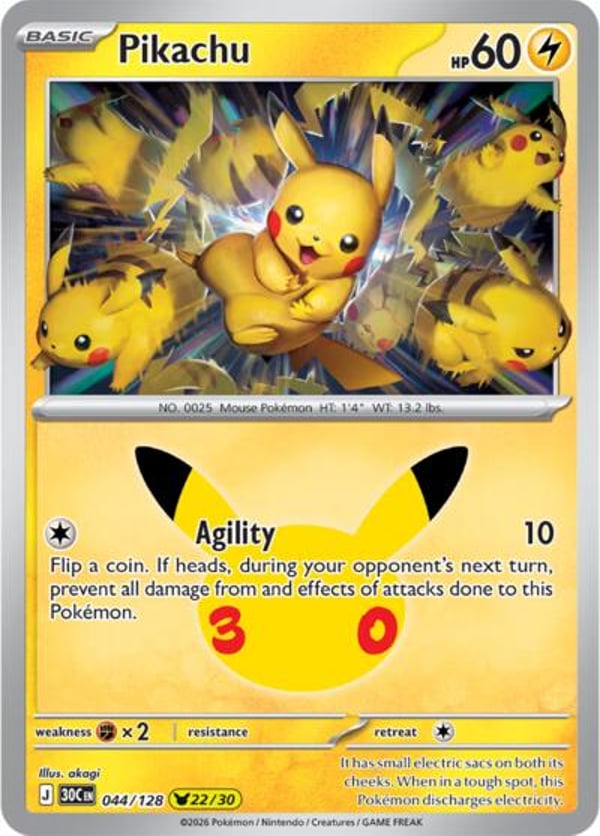 Pikachu #44 – Pikachu Rare – 30th Celebration
