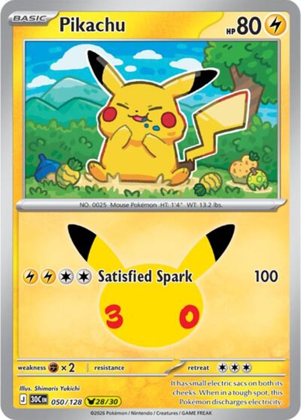 Pikachu #50 – Pikachu Rare – 30th Celebration