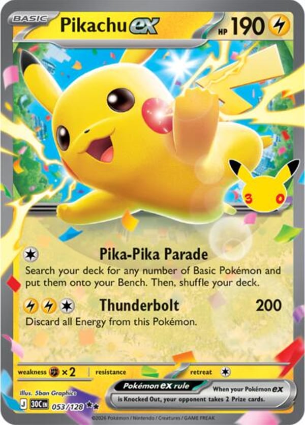 Pikachu ex #53 – Double Rare – 30th Celebration