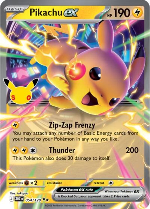 Pikachu ex #54 – Double Rare – 30th Celebration