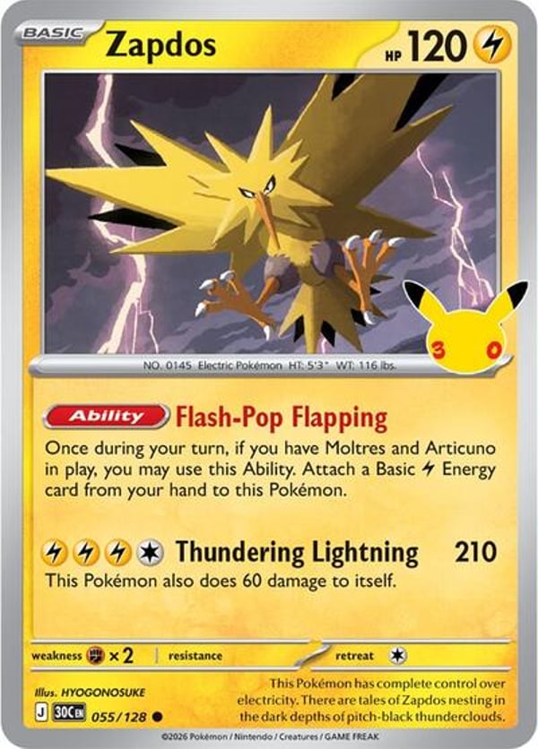 Zapdos #55 – Common – 30th Celebration