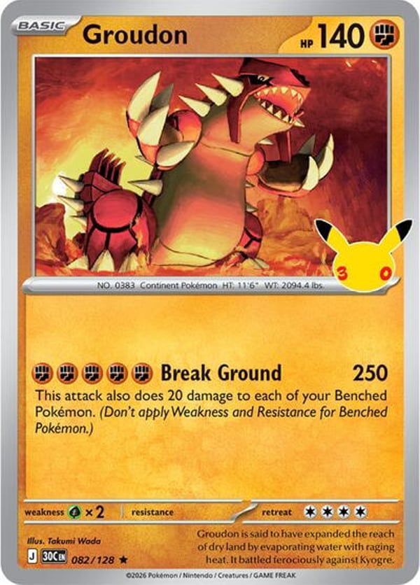 Groudon #82 – Rare – 30th Celebration