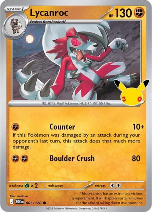 Lycanroc #85 – Common – 30th Celebration