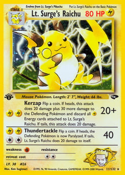 Lt. Surge's Raichu – Rare Holo – Gym Challenge