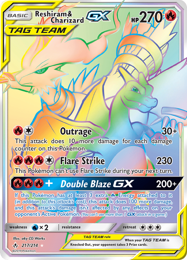 Reshiram & Charizard-GX – Rare Rainbow – Unbroken Bonds
