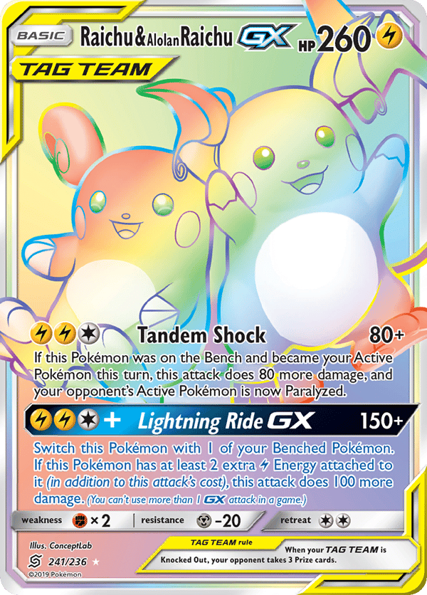 Raichu & Alolan Raichu-GX – Rare Rainbow – Unified Minds