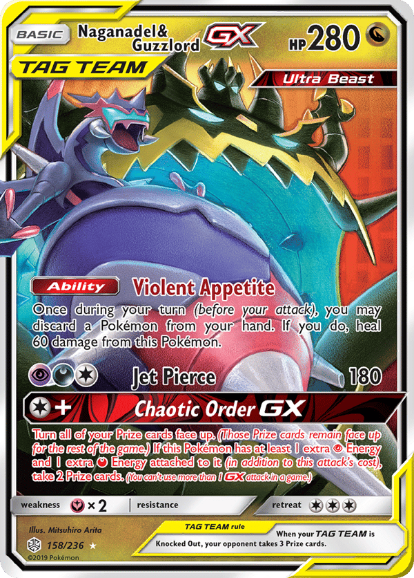 Naganadel & Guzzlord-GX – Rare Holo GX – Cosmic Eclipse