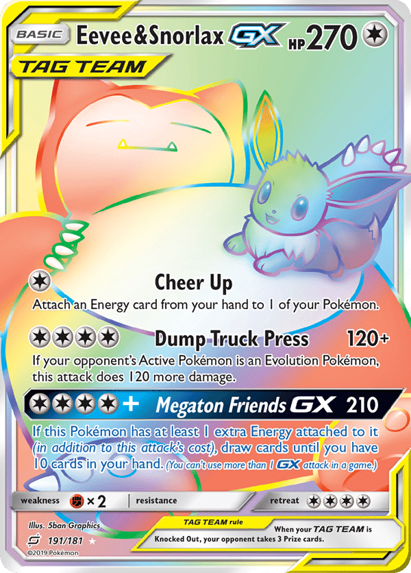 Eevee & Snorlax-GX – Rare Rainbow – Team Up