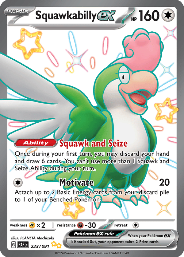 Squawkabilly ex – Shiny Ultra Rare – Paldean Fates