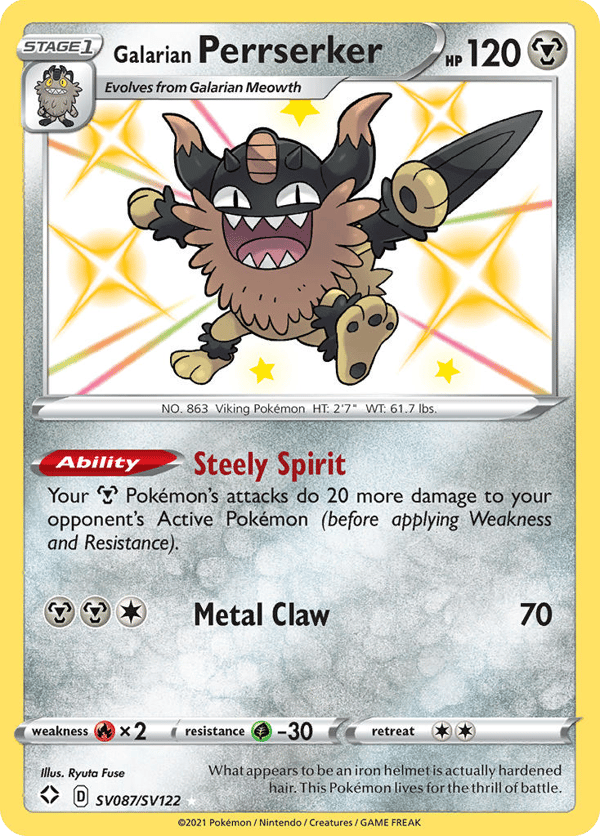 Galarian Perrserker – Rare Shiny – Shining Fates Shiny Vault
