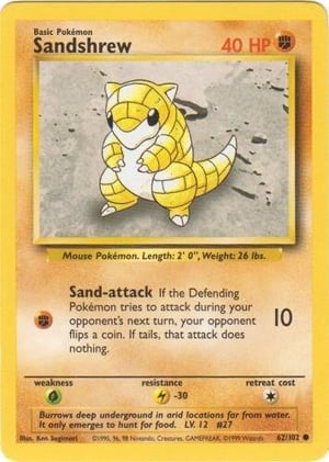 Sandshrew #062/102  | Base Set Unlimited| Common - Non Holo | Lightly Played