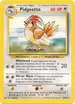Pidgeotto #022/102  | Base Set Unlimited| Rare - Non Holo | Lightly Played