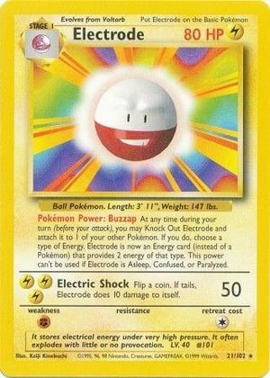 Electrode #021/102  | Base Set Unlimited| Rare - Non Holo | Lightly Played
