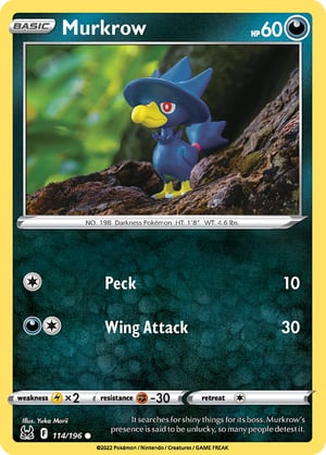 Murkrow #114/196  | Lost Origin | Common  - Non Holo