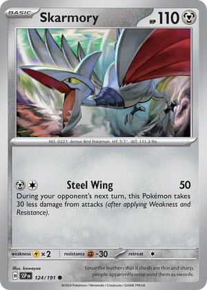 Skarmory #124/191  | Surging Sparks| Common- Rev Holo