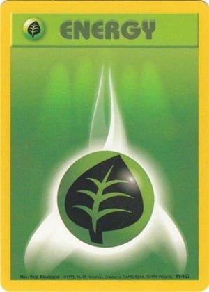 Grass Energy #099/102  | Base Set Unlimited| Energy - Non Holo | Moderately Played