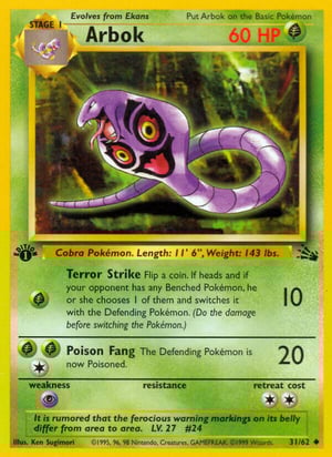 Arbok #031/062 | Fossil - First Edition | Uncommon - Non Holo | Moderately Played