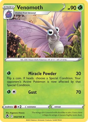 Venomoth #002/195 | Silver Tempest | Uncommon  - Non Holo