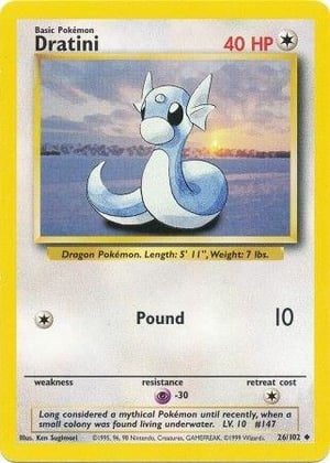 Dratini #026/102  | Base Set Unlimited| Uncommon - Non Holo | Lightly Played