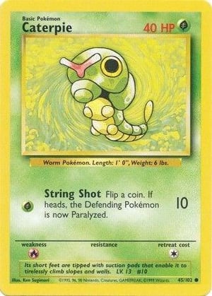 Caterpie #045/102  | Base Set Unlimited| Common - Non Holo | Lightly Played