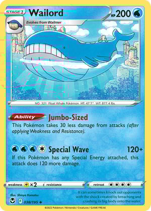 Wailord #038/195 | Silver Tempest | Uncommon  - Non Holo