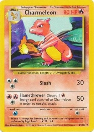 Charmeleon #024/102  | Base Set Unlimited| Uncommon - Non Holo | Moderately Played