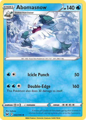 Abomasnow #043/196  | Lost Origin | Uncommon  - Non Holo