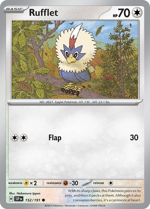 Rufflet #152/191  | Surging Sparks| Common- Rev Holo