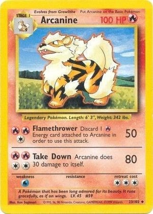 Arcanine #023/102  | Base Set Unlimited| Uncommon - Non Holo | Lightly Played